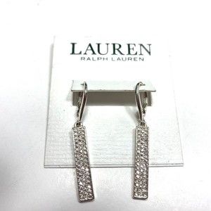 Lauren Ralph Lauren Bar Earrings Micropave Linear Silver One Size New